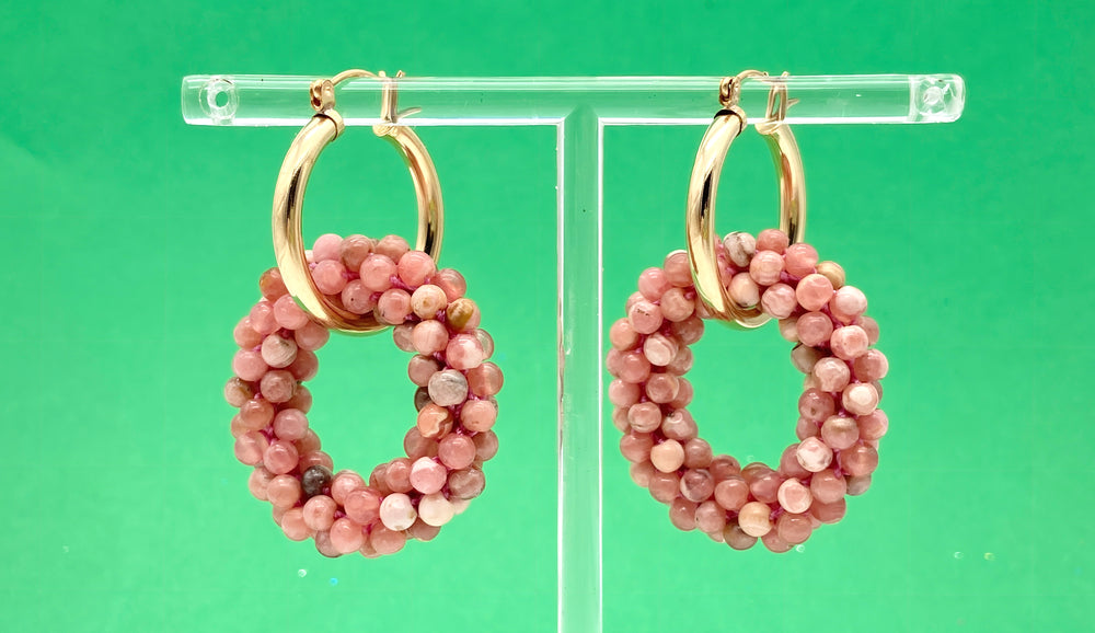 rhodonite beaded gemstone earrings