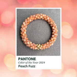sunstone and gold handmade beaded gemstone bracelet for pantone color of the year 2024 "peach fuzz"