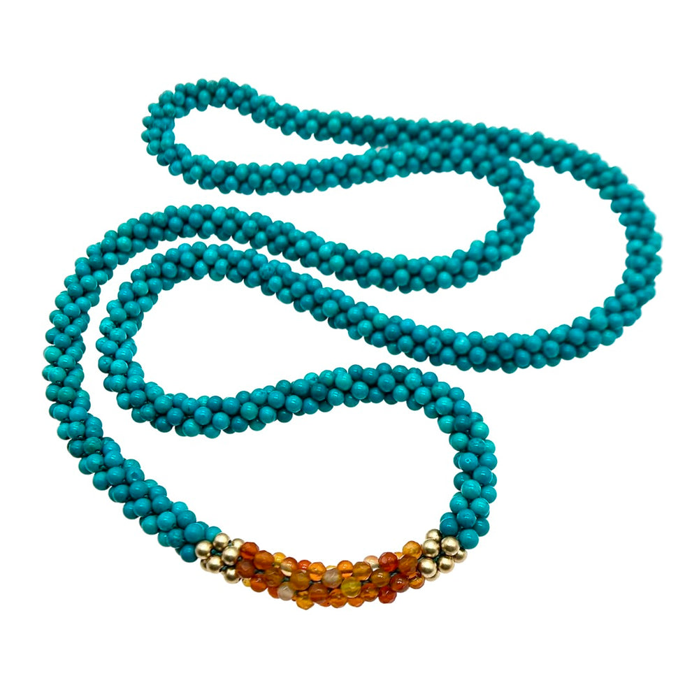 turquoise, carnelian and gold beaded gemstone necklace