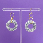 handmade beaded gemstone earrings with white topaz rings and gold earwires