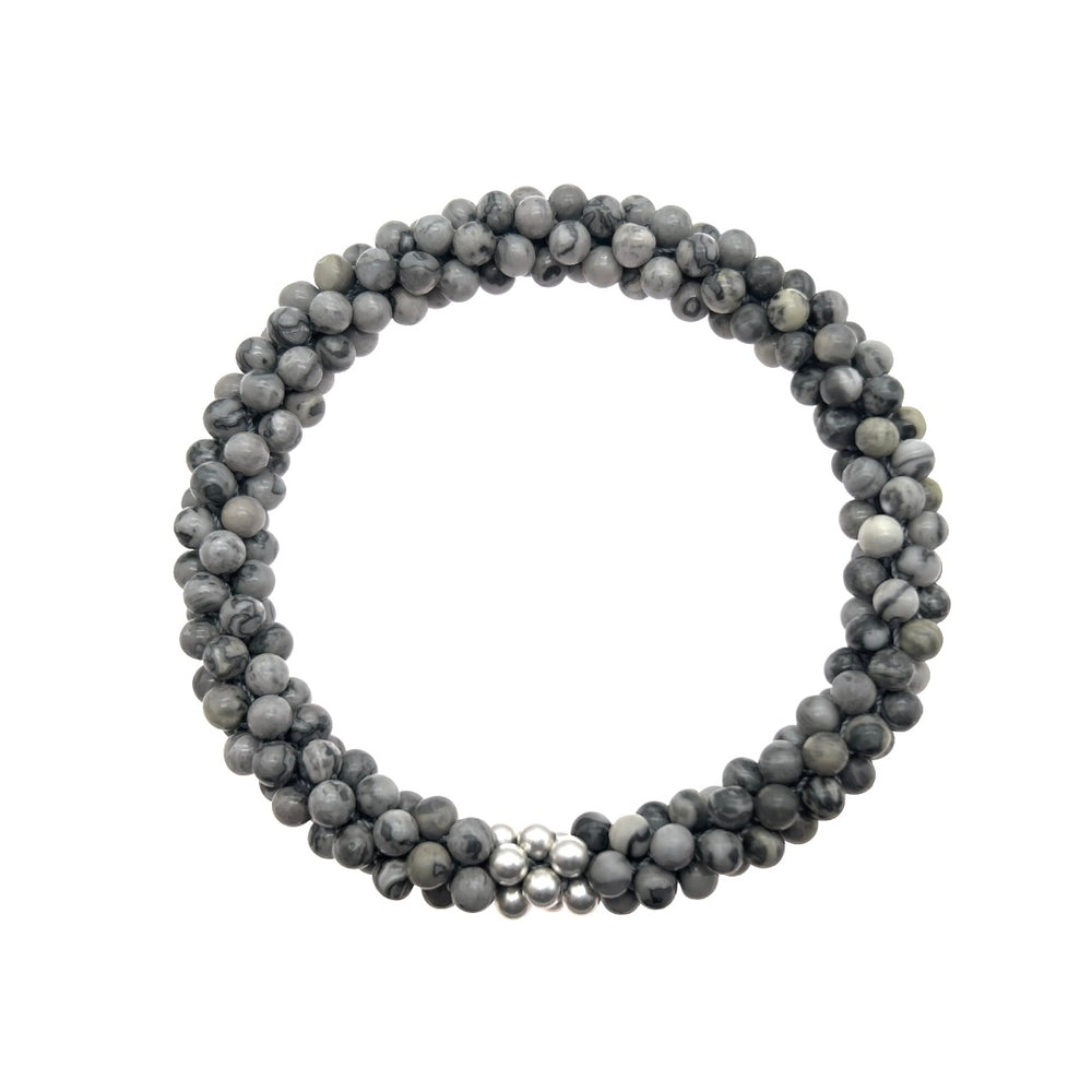 
            
                Load image into Gallery viewer, handmade beaded gemstone bracelet in grey jasper and sterling silver
            
        