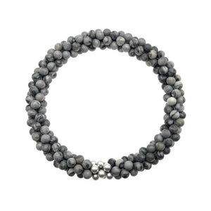 thumbnail image 2 of Handmade 8L Stainless Steel & Gray Wood Stripe Jasper Gemstone Men's Bracelet 2 of 3