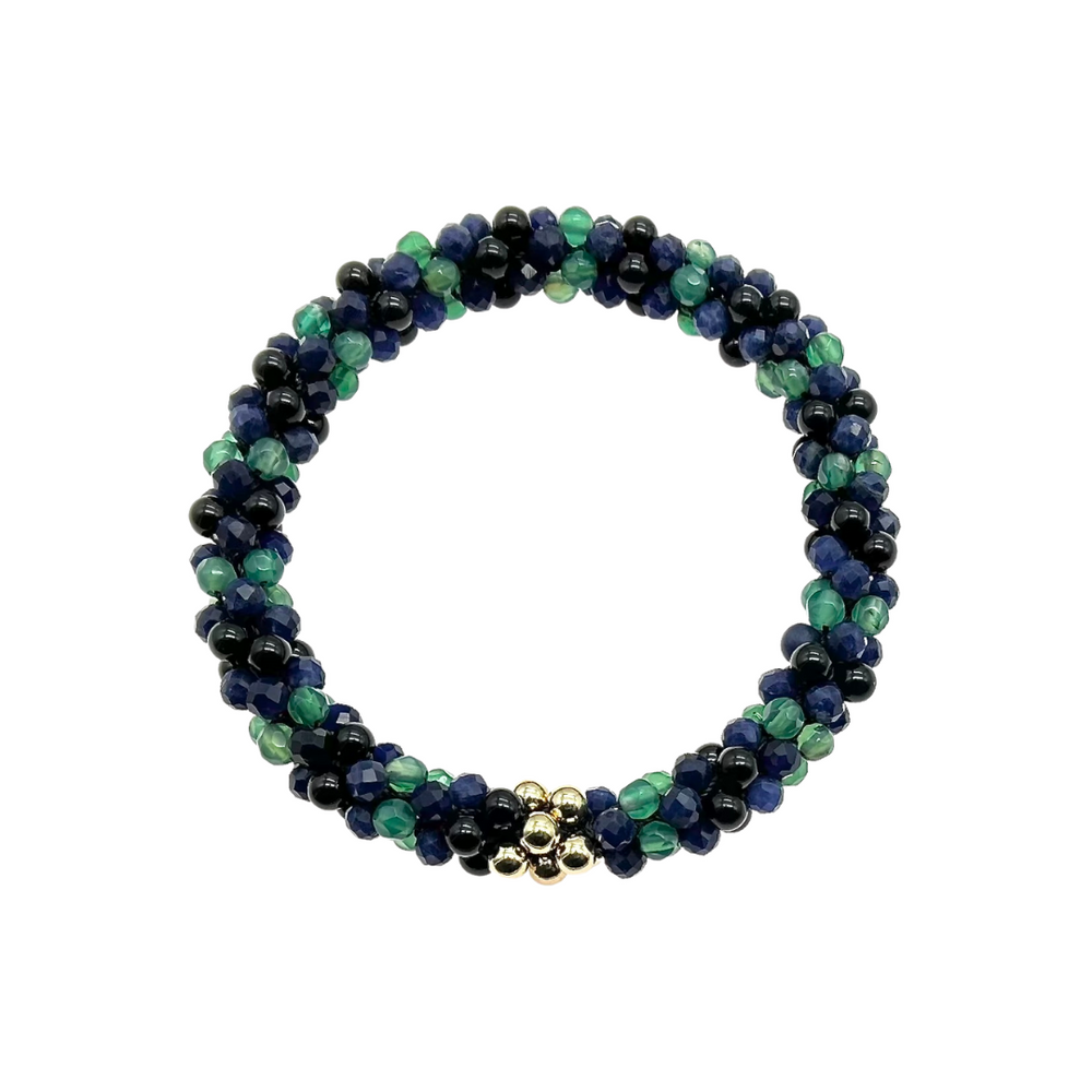 tartan-inspired beaded gemstone bracelet in black watch colorway