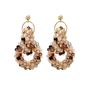 
            
                Load image into Gallery viewer, beaded gemstone earrings with double agate rings and gold ball post
            
        