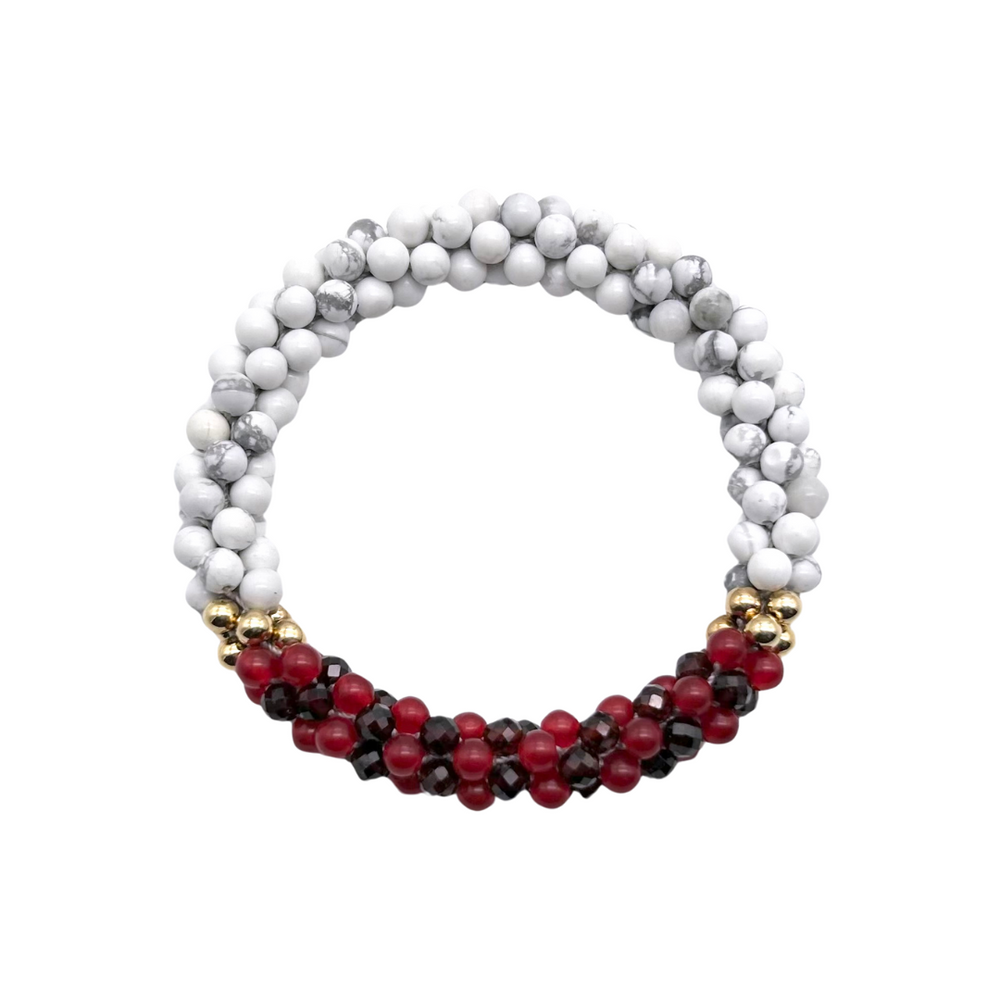 pride collection white, red and gold handmade beaded gemstone bracelet