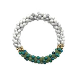 pride collection white, green and gold handmade beaded gemstone bracelet