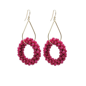 
            
                Load image into Gallery viewer, beaded gemstone earrings with small red jade rings and teardrop gold wires
            
        