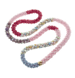 beaded gemstone necklace in pink, grey and purple
