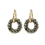beaded gemstone earrings with small labradorite rings and gold hoops