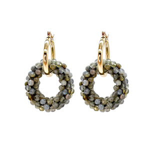 
            
                Load image into Gallery viewer, beaded gemstone earrings with small labradorite rings and gold hoops
            
        