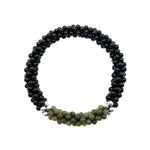 handmade beaded gemstone bracelet in black onyx, green jade and silver
