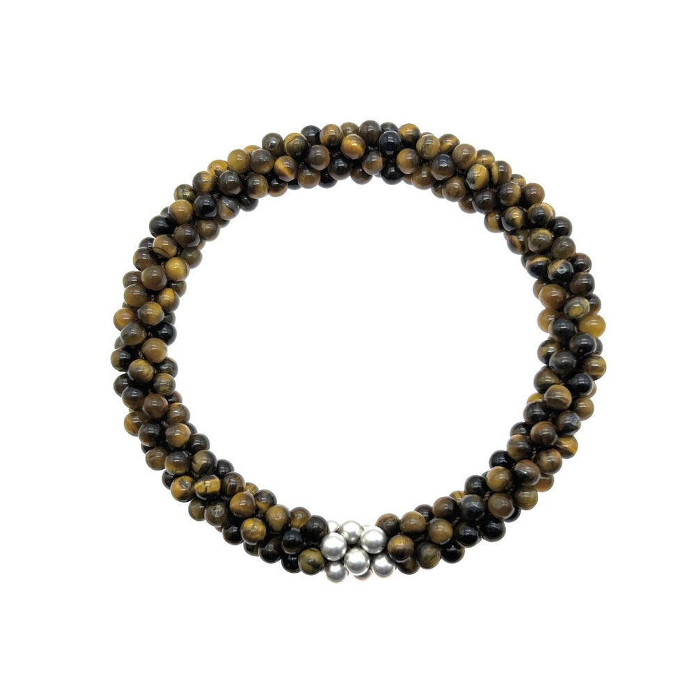 handmade beaded gemstone bracelet in tiger eye and sterling silver