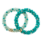 handmade beaded gemstone polkadot bracelets in turquoise and pale green with gold