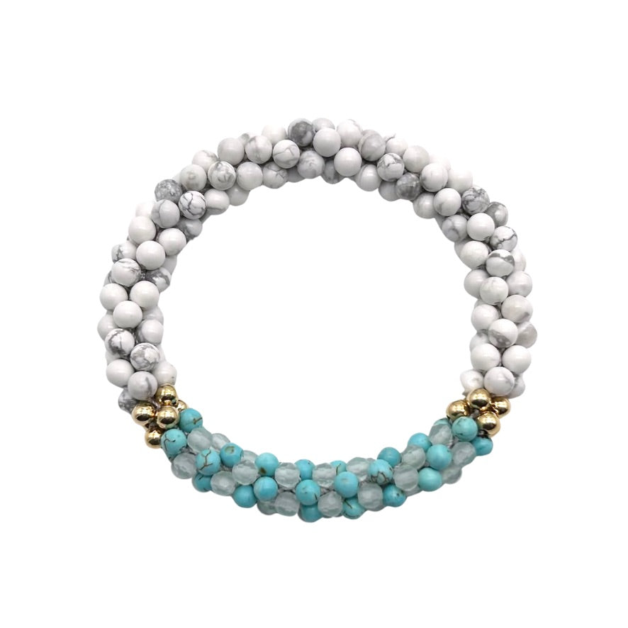 pride collection white, turquoise and gold handmade beaded gemstone bracelet