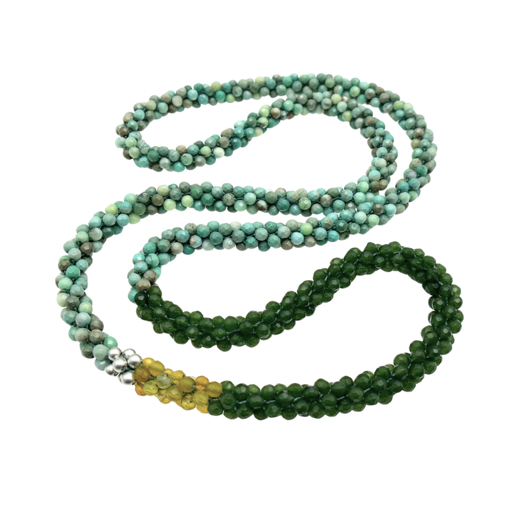 Beaded Gemstone Necklace: Spring Green Tonal