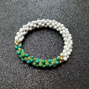 pride collection white, green and gold handmade beaded gemstone bracelet