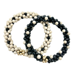 handmade beaded gemstone polka dot bracelet in black and ivory with gold