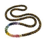 handmade beaded gemstone necklace in rainbow, tiger eye and gold