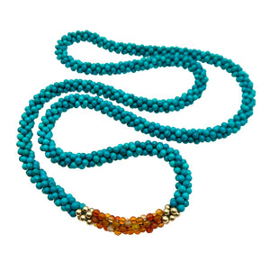 
            
                Load image into Gallery viewer, turquoise, carnelian and gold beaded gemstone necklace
            
        