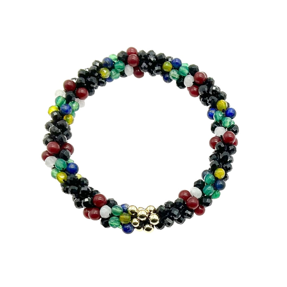 tartan-inspired beaded gemstone bracelet in clan stewart (black) colorway