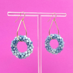 handmade beaded gemstone teardrop earrings with aquamarine rings and earwire