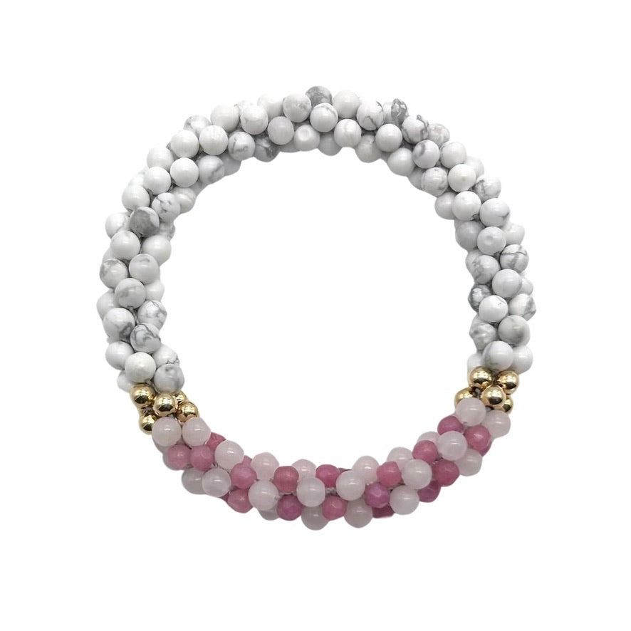 pride collection white, pink and gold handmade beaded gemstone bracelet