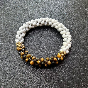 pride collection white, brown and gold handmade beaded gemstone bracelet