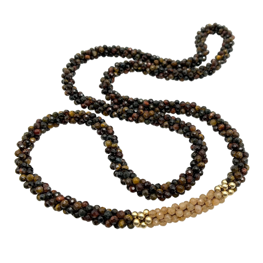 
            
                Load image into Gallery viewer, tiger eye, honey citrine and gold beaded gemstone necklace
            
        