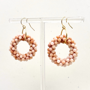 handmade beaded gemstone earrings with pink aventurine rings and gold earwires