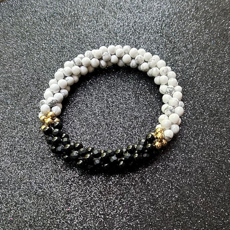 pride collection white, black and gold handmade beaded gemstone bracelet