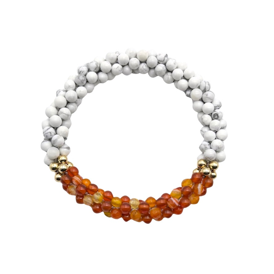 pride collection white, orange and gold handmade beaded gemstone bracelet