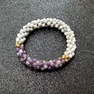 pride collection white, purple and gold handmade beaded gemstone bracelet