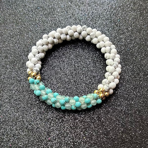 pride collection white, turquoise and gold handmade beaded gemstone bracelet