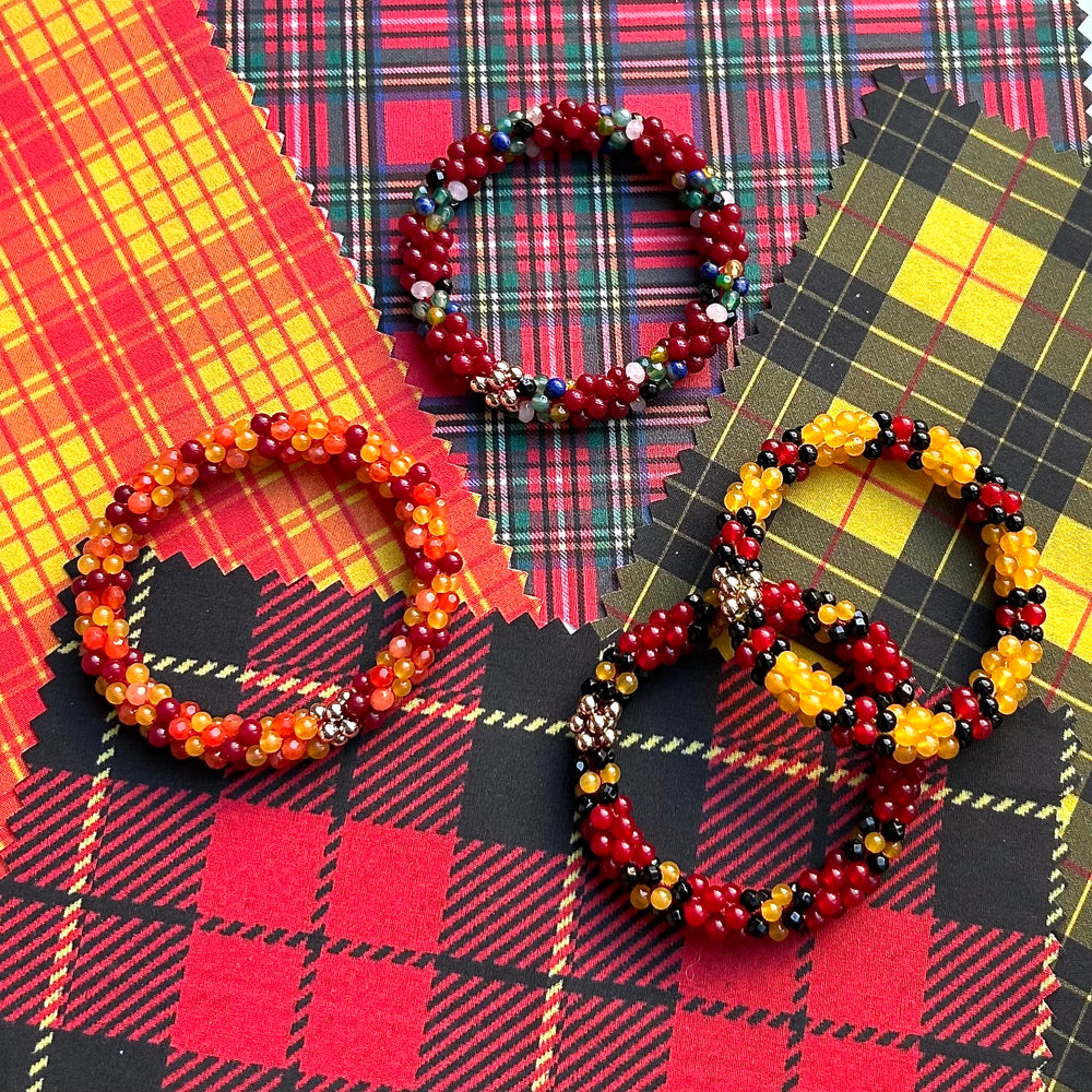 handmade tartan-inspired beaded gemstone bracelets - macleod, wallace, royal stewart and macmillan