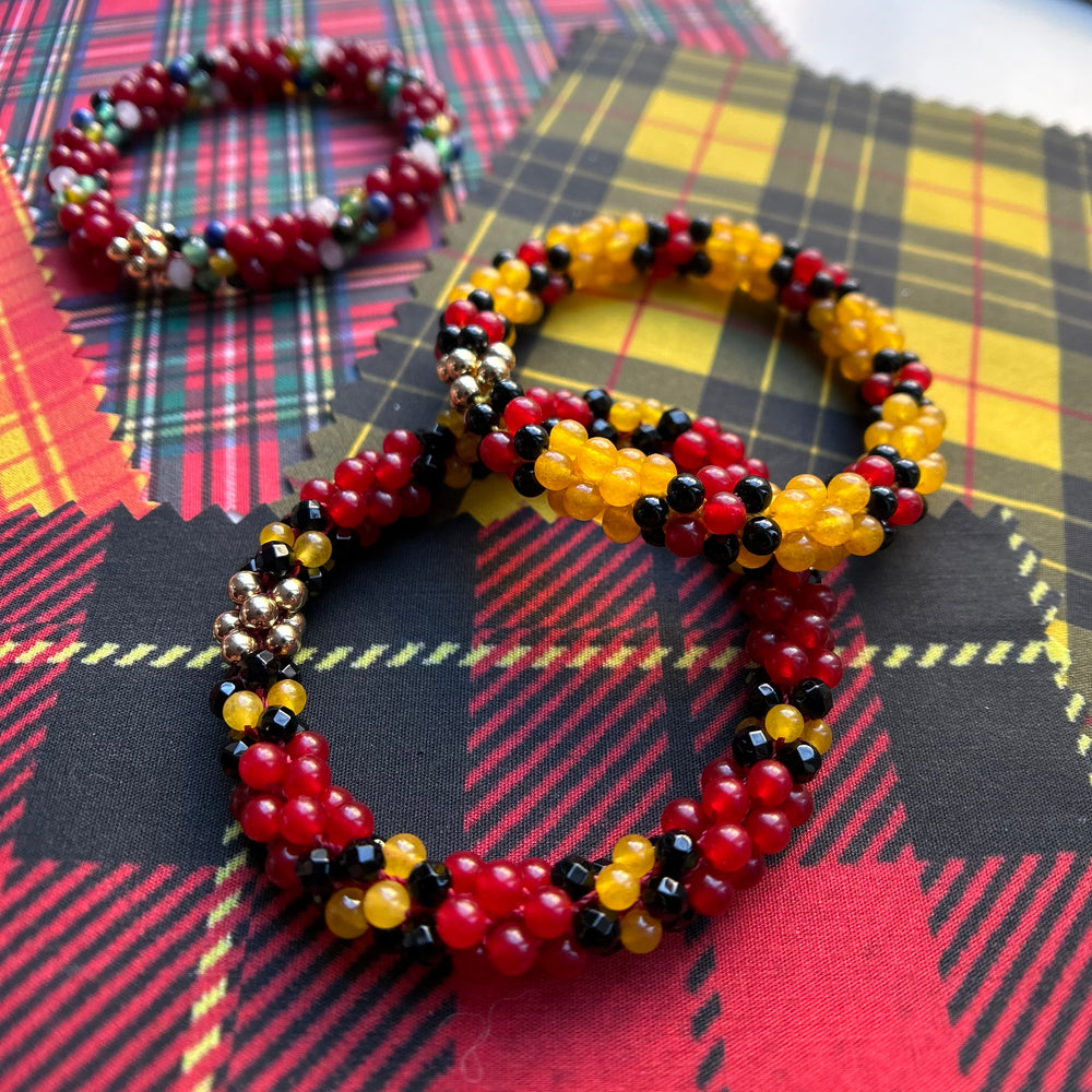 handmade tartan-inspired beaded gemstone bracelets - macleod, wallace and royal stewart