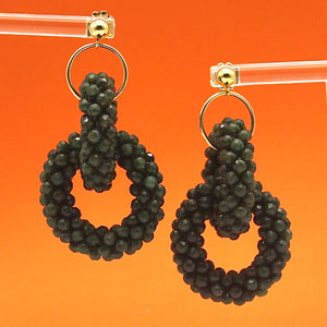 
            
                Load image into Gallery viewer, double agate ring beaded jade gemstone earrings with post on orange background
            
        