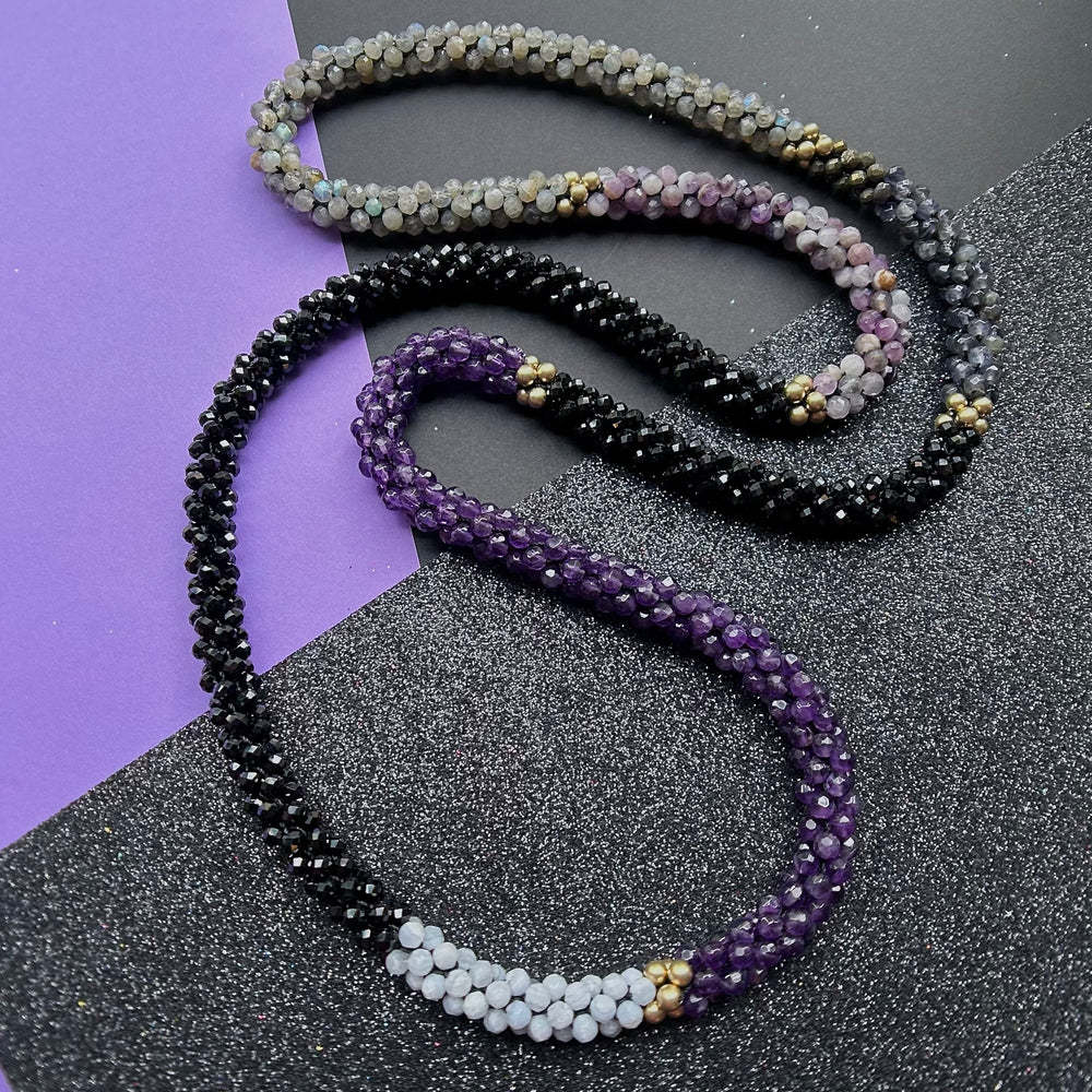Purple Periwinkle beaded Necklace, triple strand jewelry, big beaded c –  Polka Dot Drawer