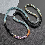 aquamarine, black spinel, amazonite and gold beaded gemstone necklace