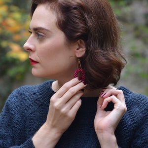 ruby jade beaded gemstone earrings on model