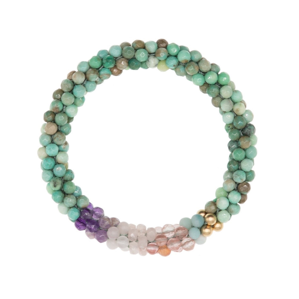 beaded gemstone bracelet: pisces colors on white background