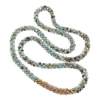 beaded gemstone necklace: amazonite, sunstone and gold on white background
