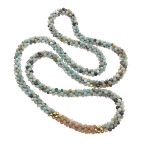 
            
                Load image into Gallery viewer, beaded gemstone necklace: amazonite, sunstone and gold on white background
            
        