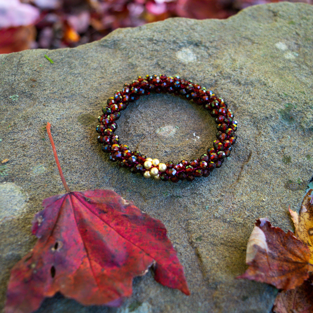 
            
                Load image into Gallery viewer, garnet and gold beaded gemstone bracelet
            
        