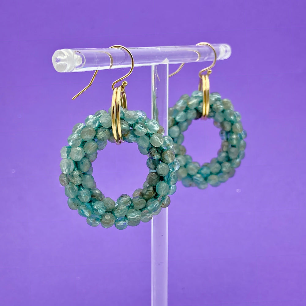 Beaded Gemstone Earrings: Small Aquamarine Rings and Gold