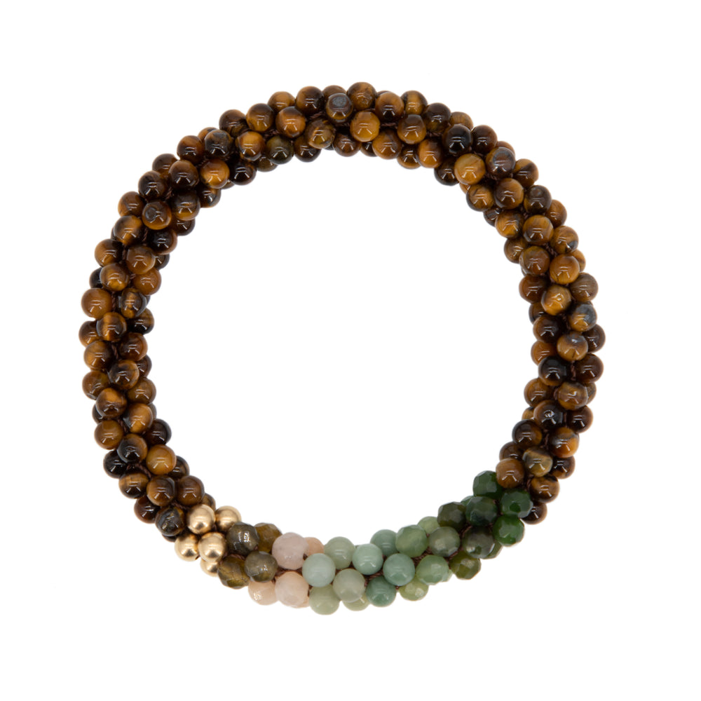beaded gemstone bracelet: virgo colors on white background