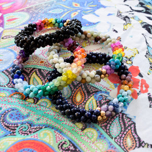 
            
                Load image into Gallery viewer, ultimate rainbow and gold beaded gemstone bracelet in group with other rainbow bracleets
            
        