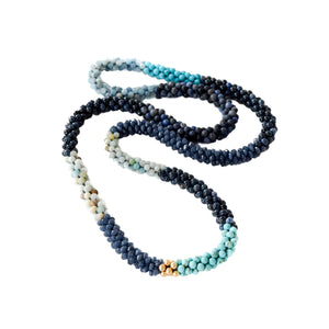 
            
                Load image into Gallery viewer, beaded gemstone necklace: shades of blue color block on white background
            
        