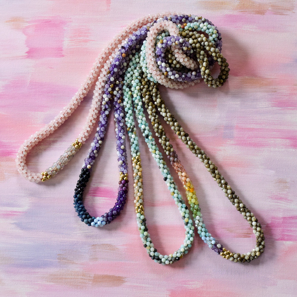 Big Bead Necklace (Purple, Green, Gold)
