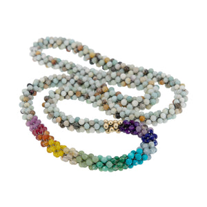 
            
                Load image into Gallery viewer, beaded gemstone necklace: rainbow, amazonite and gold on white background
            
        