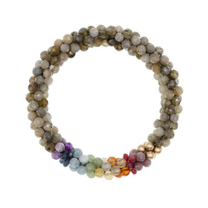 
            
                Load image into Gallery viewer, beaded gemstone bracelet: rainbow, labradorite and gold on white background
            
        